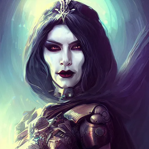 Image similar to queen of death. intricate portrait, occult cyberpunk, ancient futuristic, dark art, occult. by Petros Afshar, by artgerm, Eddie Mendoza