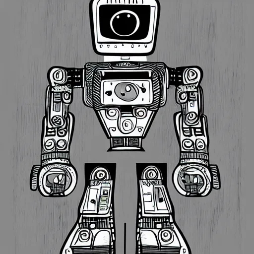 Prompt: robot. digital pen illustration.