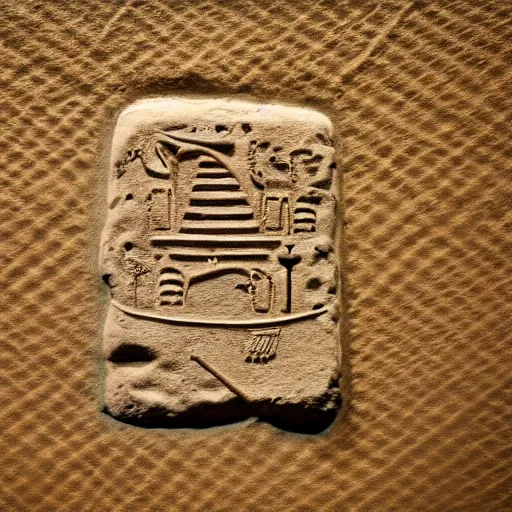 Image similar to macro photo of 3D Facebook icon in ancient Egyptian design, single ancient clay tablet, intricate very detailed pattern, national geographic