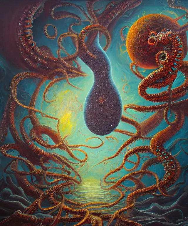 Image similar to an oil on canvas painting, polycount, surrealism, surrealist, lovecraftian, cosmic horror, high detail