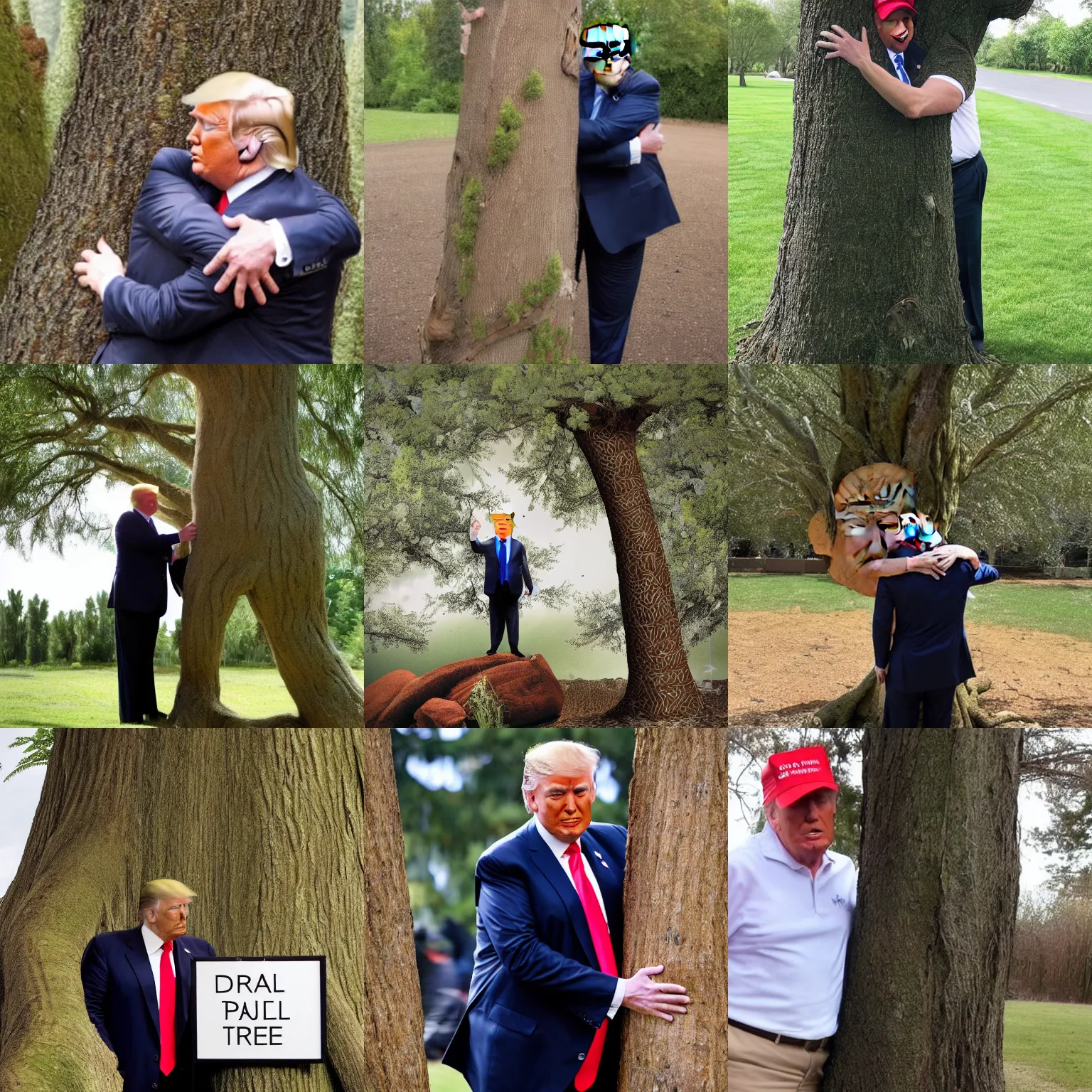 Prompt: Donald Trump hugging a tree