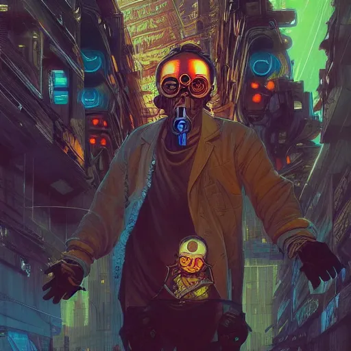 Image similar to lucky god cyberpunk apocalyptic portrait by gaston bussierre and charles vess and james jean and erik jones and rhads, inspired by rick and morty, epic, funny, huge scale, beautiful fine face features, intricate high details, sharp, ultradetailed