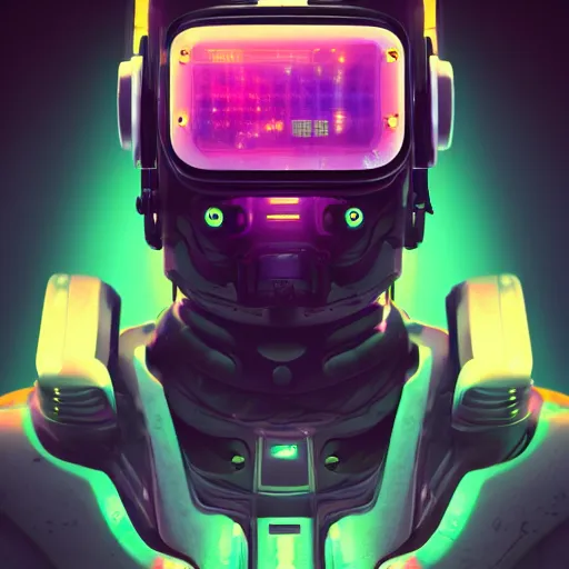 Image similar to cyberpunk concept cool cyborg bot, cinema 4 d, galaxy, cosmos, ufo, space sci - fi, wearing vr goggles, illustration, portrait, pastel neon textured background night, trending on artstation, greg rutkowski, octane rendered, 1 2 k, detailed,