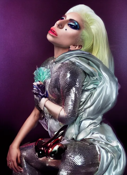 Image similar to lady gaga photoshoot by david lachapelle set in an expensive mansion, studio lighting Highly realistic. High resolution. Highly detailed. Dramatic. 8k.4k.