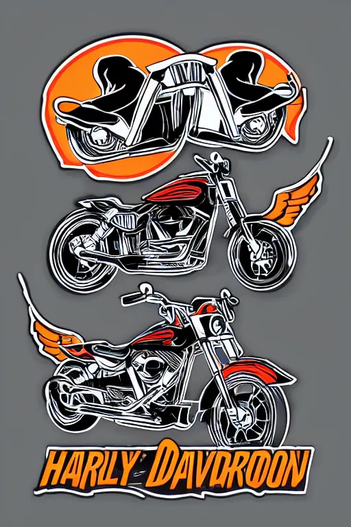 Image similar to Harley Davidson motorbike , sticker, colorful, illustration, highly detailed, simple, smooth and clean vector curves, no jagged lines, vector art, smooth