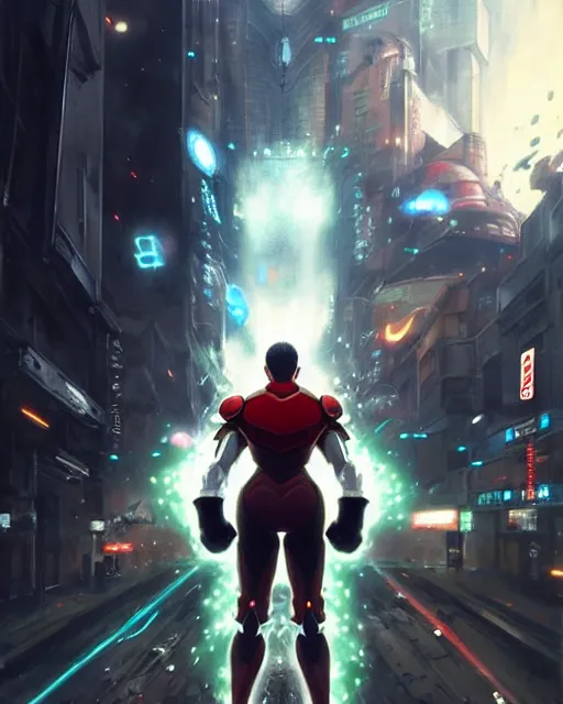 Image similar to gigachad luigi charging ultimate attack like one punch man wearing a suit in the city fighting a scifi mech, fantasy character portrait, ultra realistic, anime key visual, concept art, intricate details, highly detailed by greg rutkowski, ilya kuvshinov, gaston bussiere, craig mullins, simon bisley