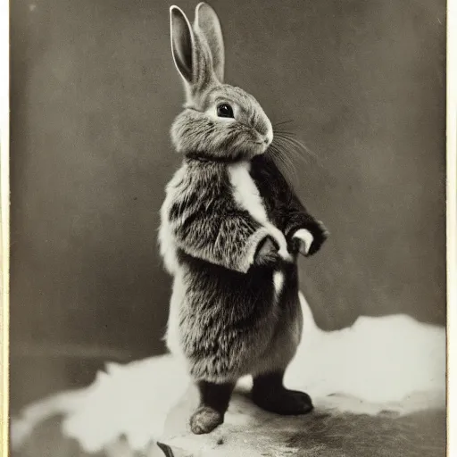 Prompt: a rabbit dressed as a north pole explorer, 1 8 8 0 s photograph, portrait,