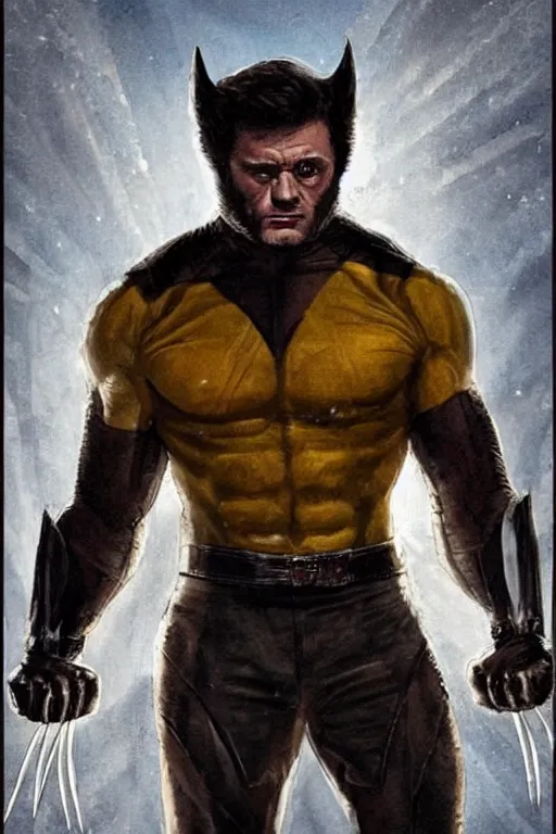 Image similar to taron egerton as wolverine with a full costume and cowl. art by gaston bussierez.