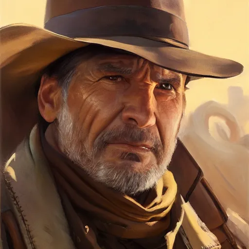 Prompt: greg manchess portrait painting of partially armored indiana jones as overwatch character, medium shot, asymmetrical, profile picture, organic painting, sunny day, matte painting, bold shapes, hard edges, street art, trending on artstation, by huang guangjian, gil elvgren, ruan jia, randy vargas, greg rutkowski