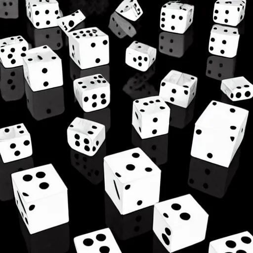 Prompt: a surrealistic image of falling dice, black and white in a style of anatoliy fomenko