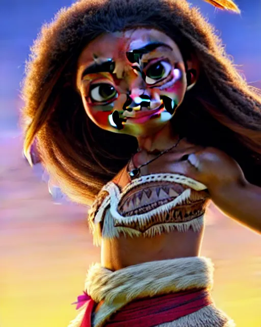 Image similar to moana, high octane render, 8 k cgi, unreal engine, photorealistic, portrait, dynamic lighting, photorealistic, unreal engine, octane, ultra detailed, detailed perfect face, exquisite details, fire magic, mid view, design on a white background, by studio muti, greg rutkowski makoto shinkai takashi takeuchi studio ghibli