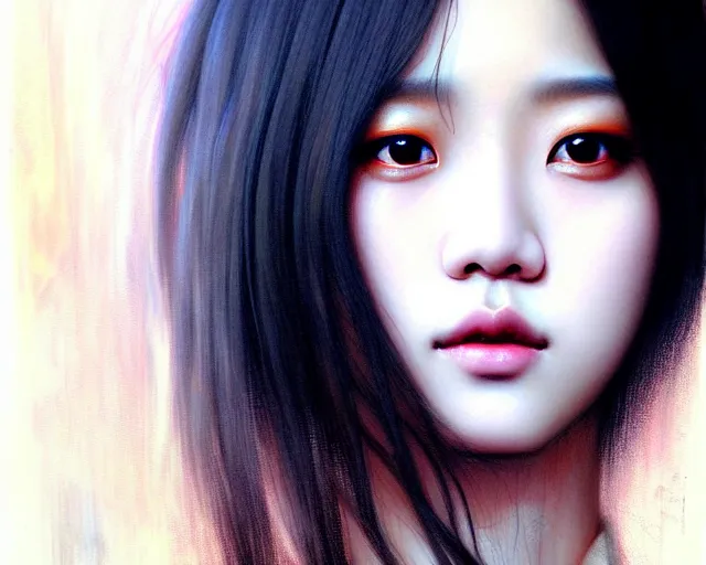 Image similar to jisoo from blackpink, portrait, hyperrealistic, highly detailed, deep focus, elegant, digital painting, smooth, sharp focus, illustration, ultra realistic, 8 k, art by karol bak and agnes cecile