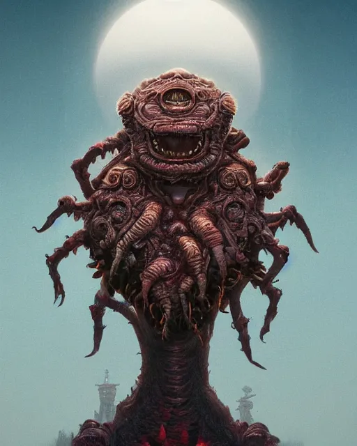 Image similar to cute baby monster with six arms, monster, intricate artwork. by Tooth Wu, wlop, beeple, dan mumford. mulholland drive by david lynch, dune by david lynch, octane render, trending on artstation, greg rutkowski very coherent symmetrical artwork. cinematic, hyper realism, high detail, octane render, 8k, iridescent accents