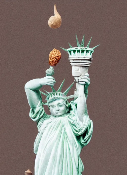 Image similar to A marble statue of a squirrel as a statue of liberty, holding an acorn in it's hand, museum photo