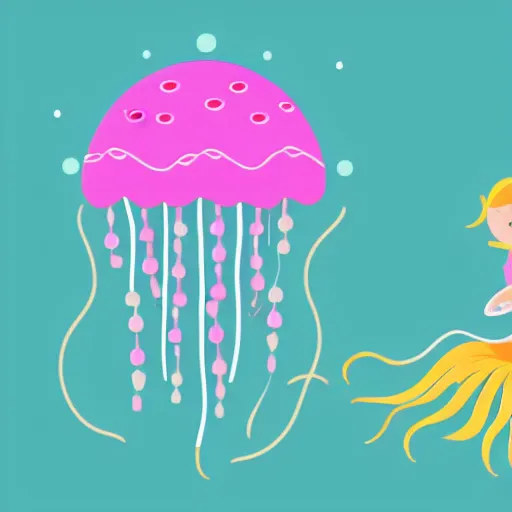 Prompt: A mermaid floating with jellyfish, Vector SVG, kids style