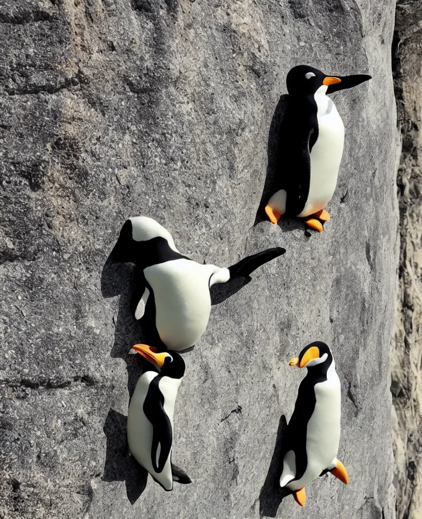 Prompt: a rock climbing hold in the shape of a penguin