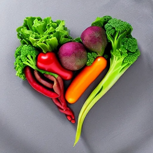 Image similar to a heart made out of vegetables, realistic, very detailed,