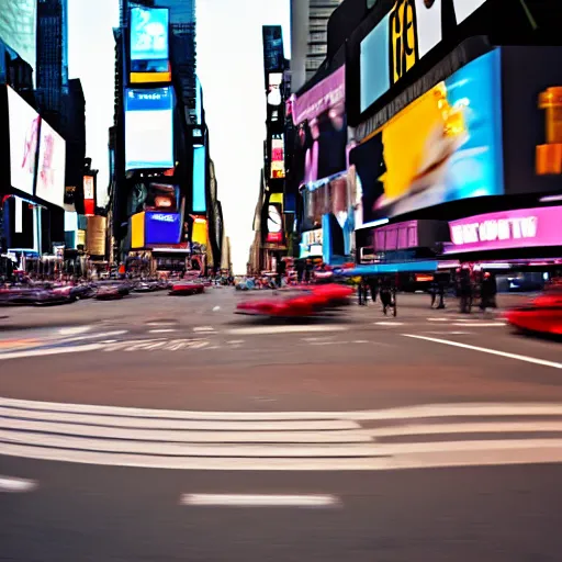 Image similar to a still of a giraffe stand in the intersection at times square. motion blur