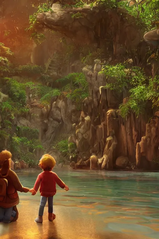 Image similar to connection to inner child, realistic, warm, scenic, cinematic, calm