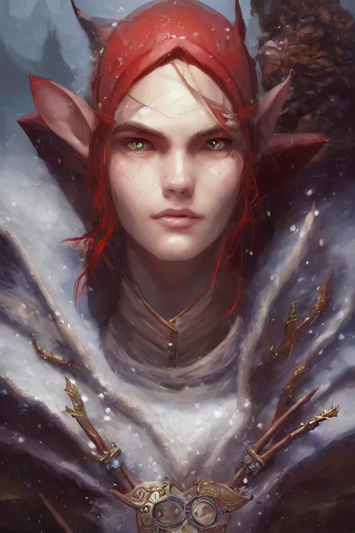 Image similar to dungeons and dragons snow elf character closeup portrait, dramatic light, dungeon background, 2 0 0 mm focal length, painted by stanley lau, painted by greg rutkowski, painted by stanley artgerm, brom, digital art, trending on artstation