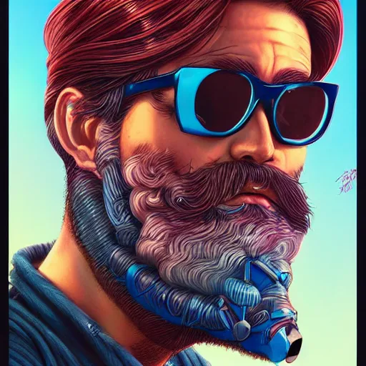 Image similar to Lofi vaporwave cyberpunk bearded man, Pixar style, Tristan Eaton, Stanley Artgerm, Tom Bagshaw