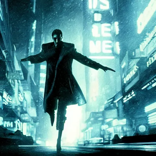 Prompt: Live Action Still of Jerma in Blade Runner (1982), real life, hyperrealistic, ultra realistic, realistic, highly detailed, epic, HD quality, 8k resolution, body and headshot, film still