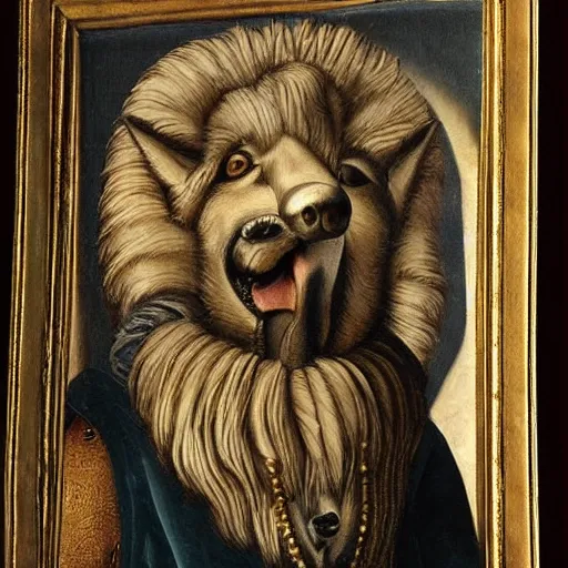 Image similar to retarded wolf portrait, renaissance style