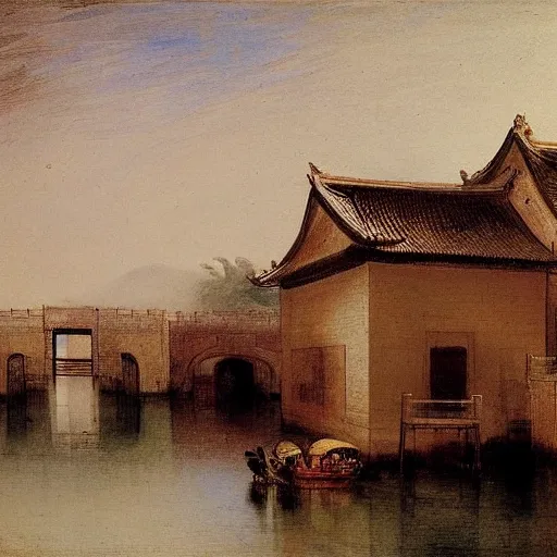 Image similar to wuzhen of china impressionism style by j. m. w. turner, c. 1 8 2 7