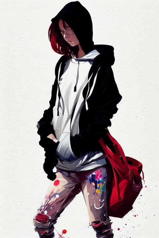 Image similar to a ultradetailed painting of a stylish girl in a oversized hoodie and sneakers by conrad roset, greg rutkowski and makoto shinkai trending on artstation