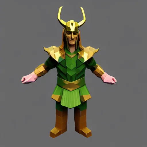 Prompt: 3d voxel low poly render of Loki