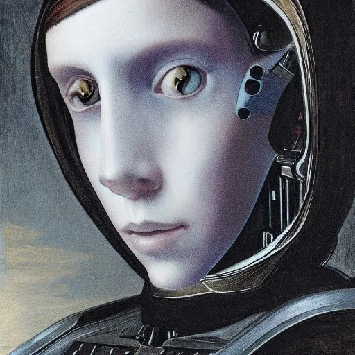 Prompt: Portrait of cyborg Millie Bobby Brown by Leonardo Da Vinci
