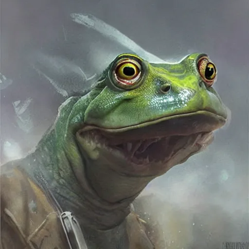 Image similar to hyper realistic derpy hybrid of dan akroyd and frogman by greg rutkowski