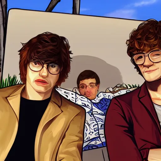 Prompt: Sneaky and Meteos GTA 5 cover art