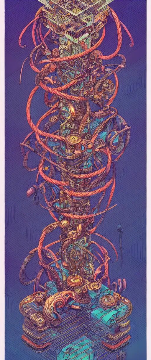 Prompt: archaic twisted turn of fate abstraction, centered award winning ink pen illustration, isometric abstract illustration by dan mumford, edited by craola, technical drawing by beeple and tooth wu, tiny details by artgerm and watercolor girl, symmetrically isometrically centered