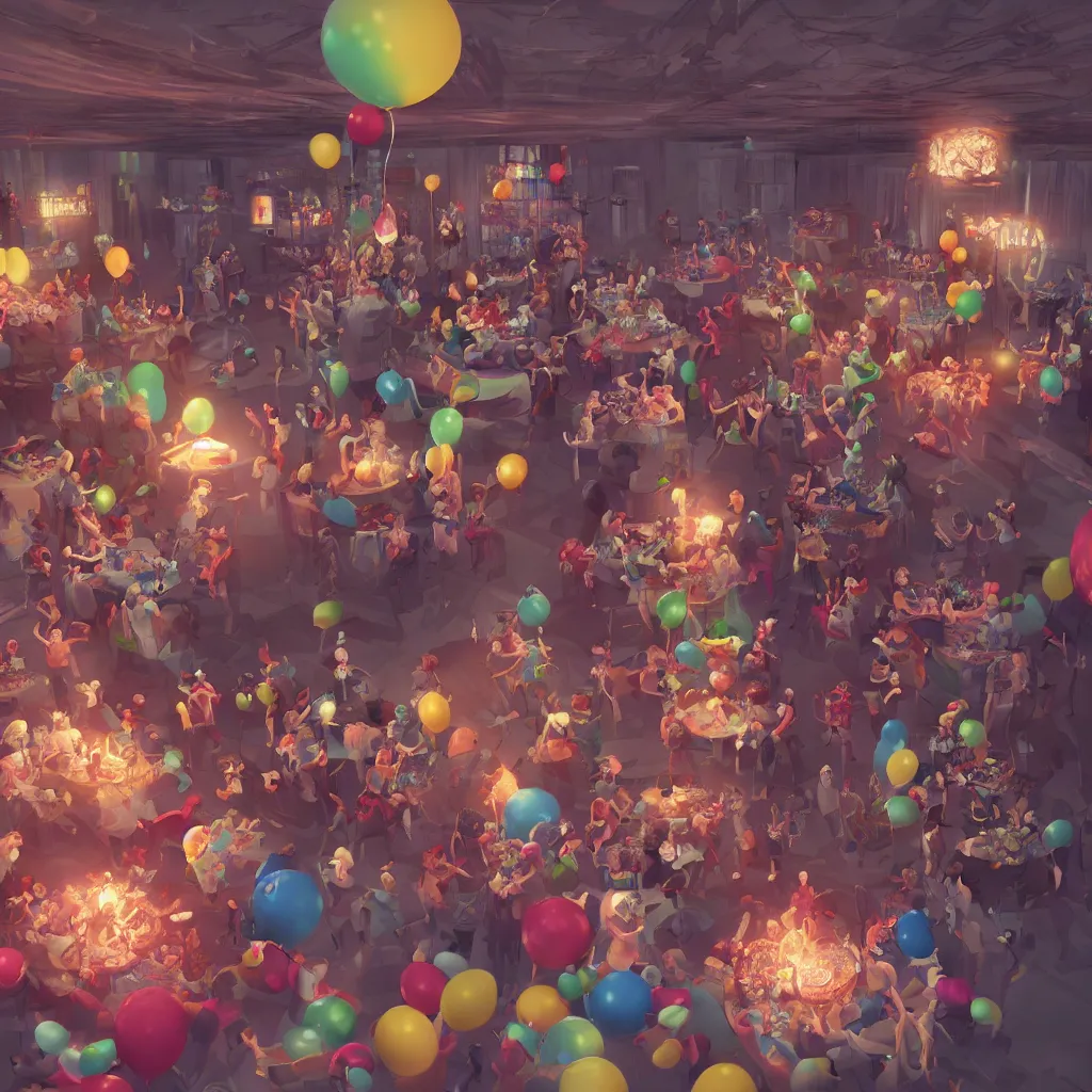 Image similar to birthday party, hyper detailed, digital art, trending in artstation, cinematic lighting, studio quality, smooth render, unreal engine 5 rendered, octane rendered, 8 k