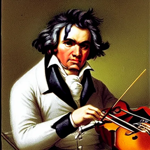 Prompt: beethoven playing an electic guitar