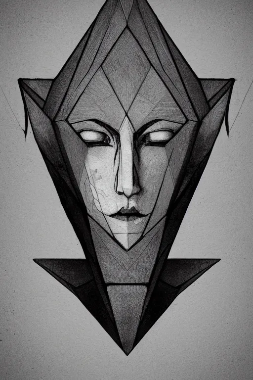 Image similar to portrait of triangle shaped elf head with single centered giant diamond eye, in the style of Greg Broadmore and Arthur Rackham,trending on artstation, light lighting side view,digital art,surrealism ,macro,blueprint ,vaporwave ,