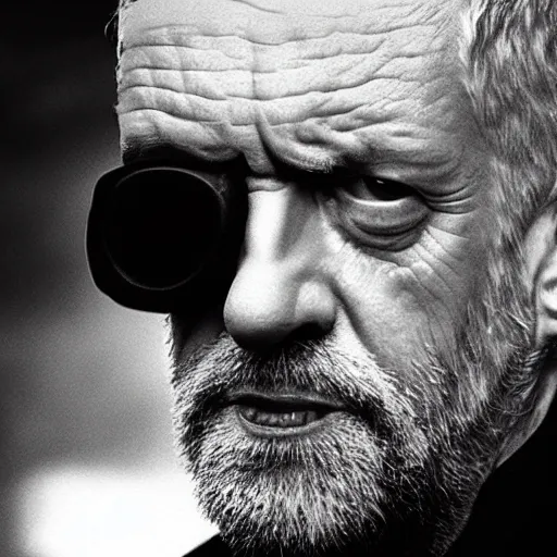 Prompt: jeremy corbyn as the terminator, unmasked, movie still, cinematic, photorealistic, extreme detail, facial features, sharp focus, 8 k, rain, close up, anamorphic lens, lighting, dark