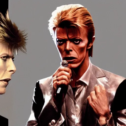 Image similar to david bowie speaking to the man who sold the world's eyes
