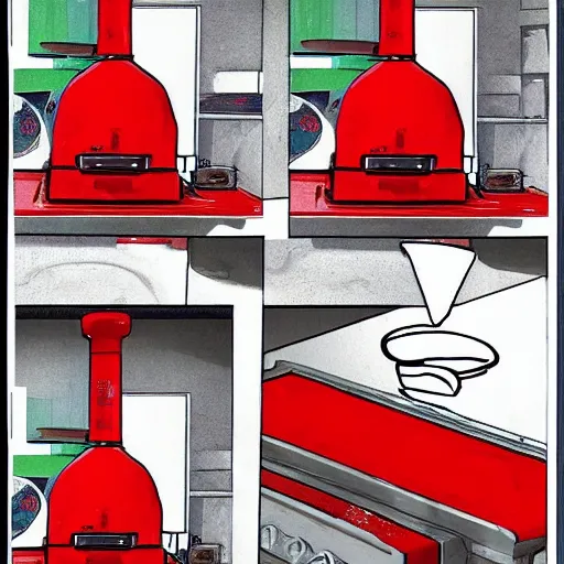 Prompt: eva 02 colored white red and green in front of a building sized pizza oven making pizza