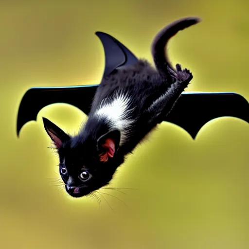 Image similar to a bat kitten flying, Canon EOS R3, telephoto, very detailed, 4k