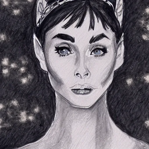 Image similar to a druid casting a spell in the dark of night, inspired by audrey hepburn and kristen ritter, 8 k resolution whimsical watercolor pencil drawing, deviantart artstation