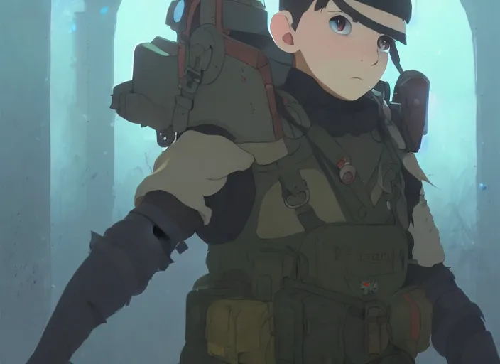 Image similar to mole wearing military gear, underground tunnel, details, fantasy, epic, dirt, landscape illustration concept art anime key visual trending pixiv fanbox by wlop and greg rutkowski and makoto shinkai and studio ghibli and kyoto animation symmetrical facial features