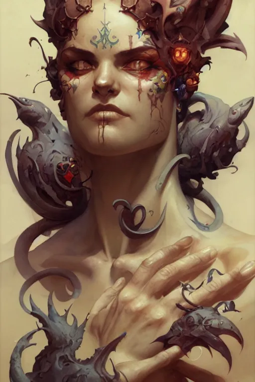 Image similar to facial tattoo design by peter mohrbacher and craig mullins and hiroshi yoshida and james jean and frank frazetta and michael whelan and andreas rocha