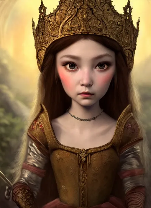 Image similar to highly detailed closeup portrait of a fairytale medieval princess, unreal engine, hyung tae, frank frazetta, nicoletta ceccoli, mark ryden, lostfish, earl norem, global illumination, god rays, detailed and intricate environment