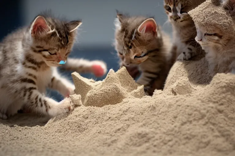 Image similar to kittens touching a sand castle