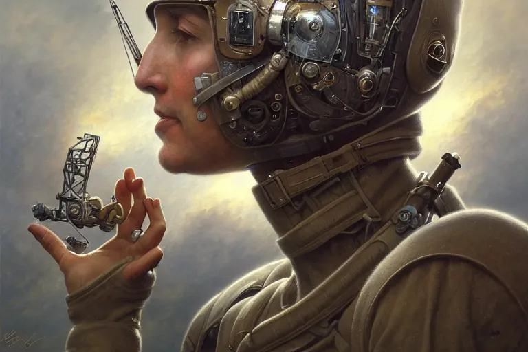 Prompt: portrait shot of ww 1 astronaut, intricate, elegant, highly detailed, centered, digital painting, artstation, concept art, smooth, sharp focus, illustration, artgerm, tomasz alen kopera, peter mohrbacher, donato giancola, joseph christian leyendecker, wlop, boris vallejo