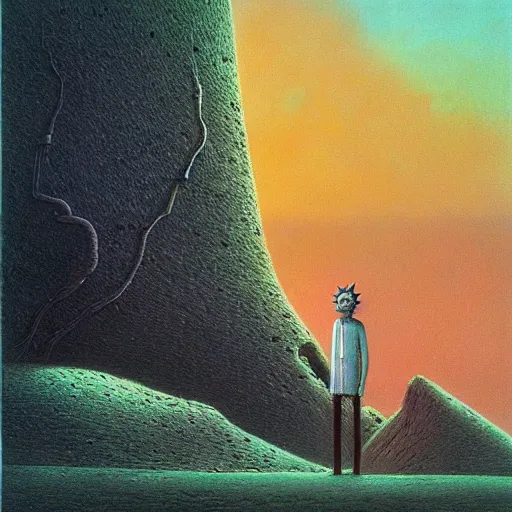 Image similar to rick and morty by zdzislaw beksinski