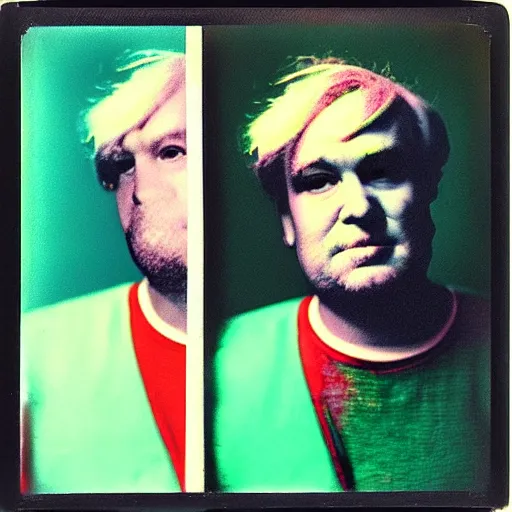 Image similar to color polaroid portrait of a fat man as taken by andy warhol. photography, instant photography, color accurate, photographer, film, integral print