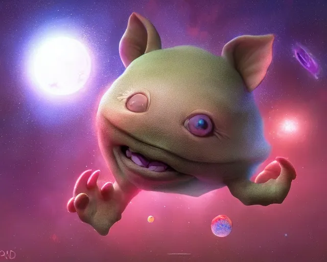 Image similar to 3D Fantasy Cute and adorable space piglet , huge adorable eyes, bright stars, Smooth 3D Illustration, soft render, Servando Lupini, Daniil Kudriavtsev, handpaint texture, Blender, 3DCoat